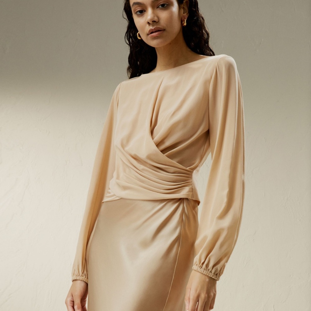 Chic Beige Draped Blouse